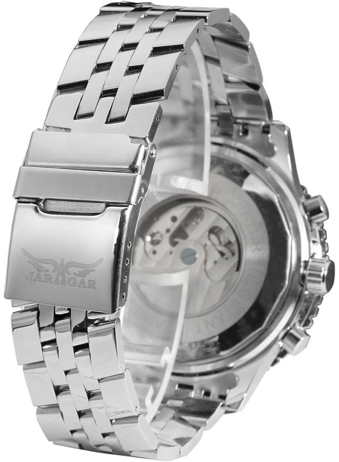 JARAGAR Men's Self Winding Waterproof Automatic Stainless Steel Skeleton Tourbillon Calendar Wrist Watch - Image 4